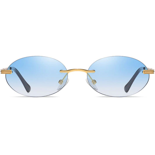 Randloze Bril Blauwe Glazen Cutz Dames Heren Farrier Blanche Zonnebril Voorkant