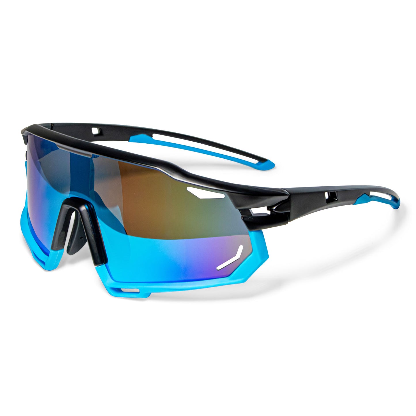 Fietsbril Sportbril Zonnebril Blauw Lumin Blue Voorkant en Zijkant Detail