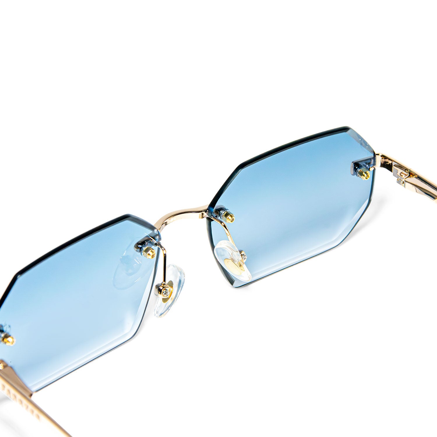 Randloze Zonnebril Nordyn Blue Blauwe Glazen Achterkant Detail