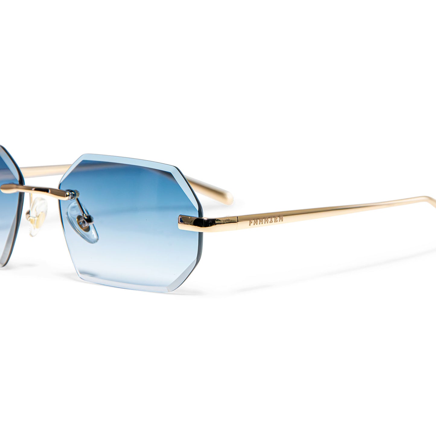 Randloze Zonnebril Nordyn Blue Blauwe Glazen Zijkant Detail 1